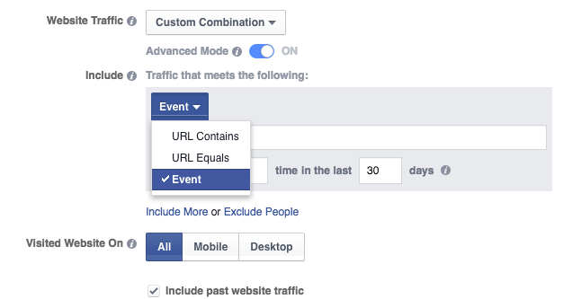 Website Custom Audience Advanced Mode Events