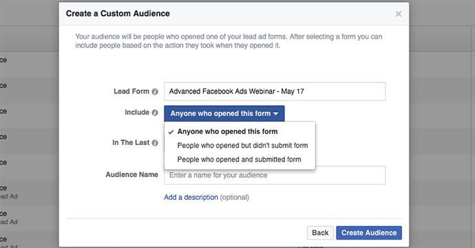 Engagement on Facebook Custom Audience Lead Ad