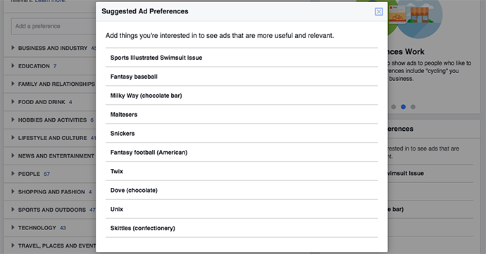 Facebook Ad Preferences Recommended