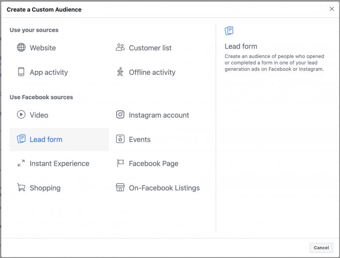 Facebook Lead Form Custom Audience