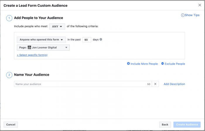 Facebook Lead Form Custom Audience