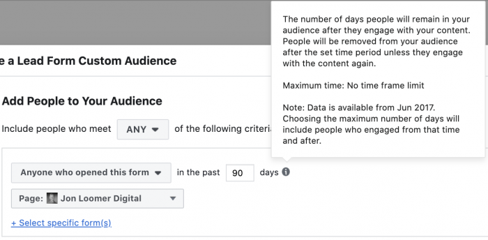 Facebook Lead Form Custom Audience