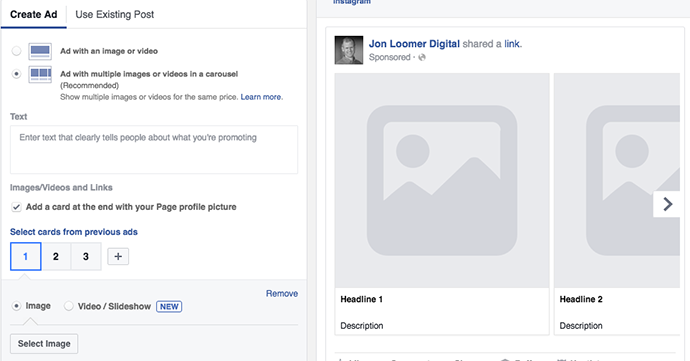 Create Facebook Ad Carousel