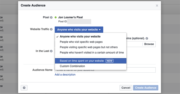 Facebook Time on Website Custom Audiences