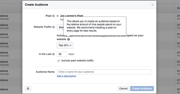 Facebook Time on Website Custom Audiences