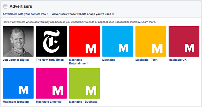 Facebook Advertisers Whose Website or App You've Used