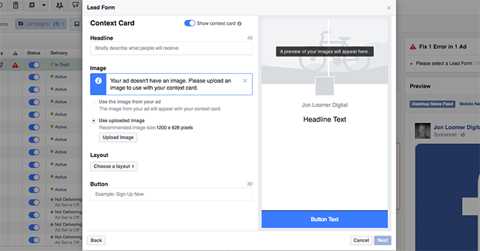 Facebook Lead Ad Context Card Update