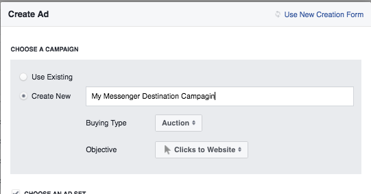 Facebook Messenger Destination Campagin