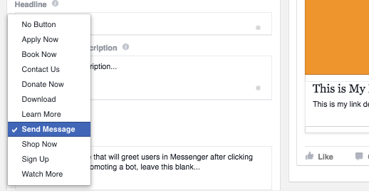 Facebook Messenger Destination CTA