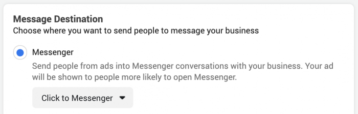 Facebook Messenger Destination Ad