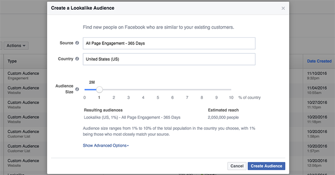 Facebook Page Engagement Custom Audiences