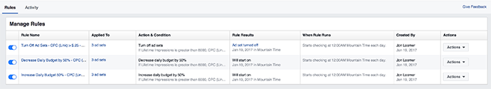 Facebook Ads Automated Rules