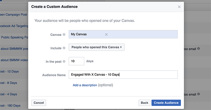 Facebook Canvas Custom Audience