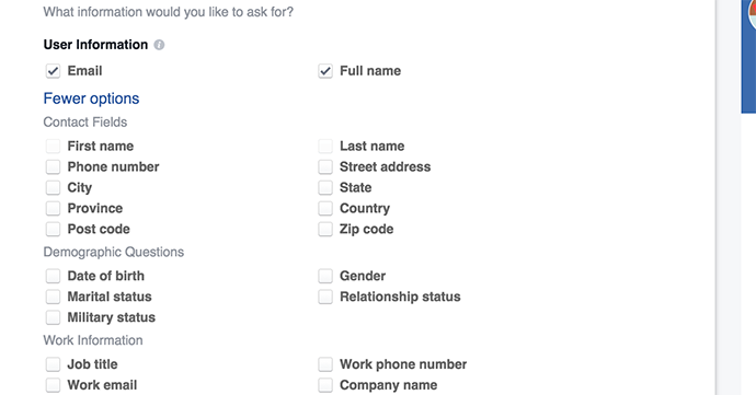 Facebook Lead Ad Forms Questions