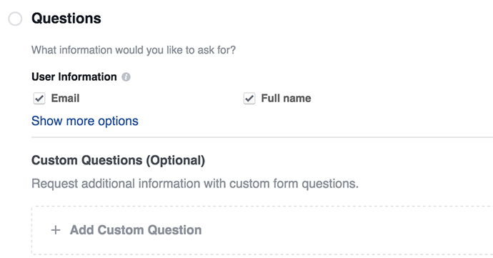 Facebook Lead Ad Forms Questions