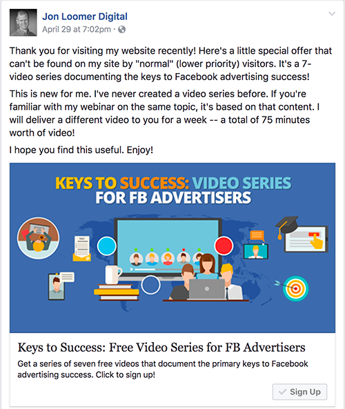 Keys to Success Video Series Facebook Ad