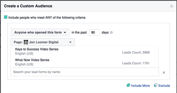 Facebook Lead Form Custom Audience