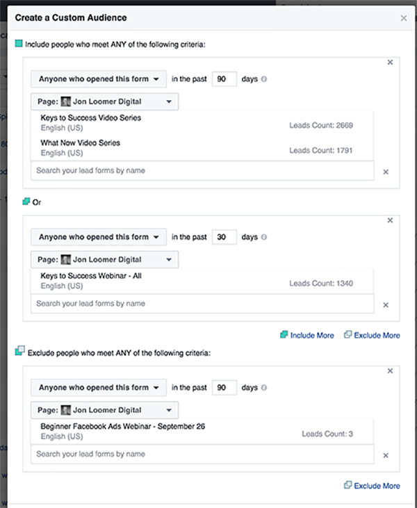 Facebook Lead Form Custom Audience