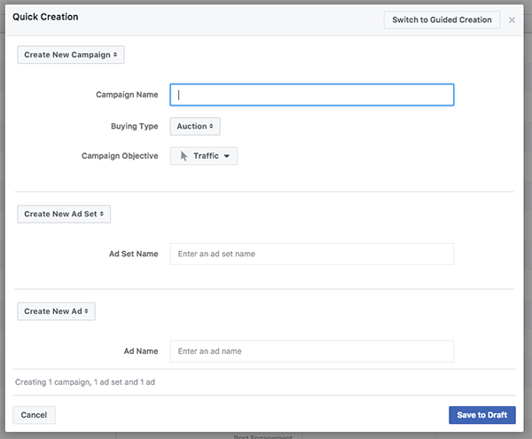Facebook Ads Manager Quick Creation
