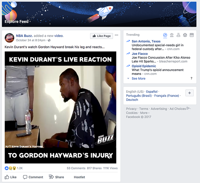 Facebook Explore Feed