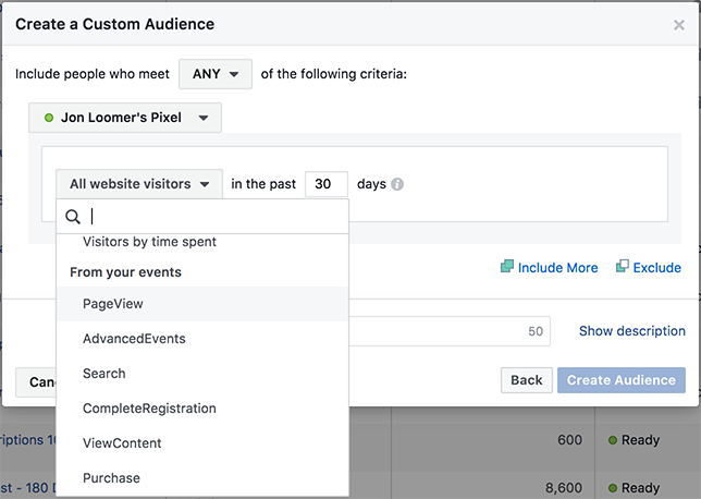 Website Custom Audiences Events