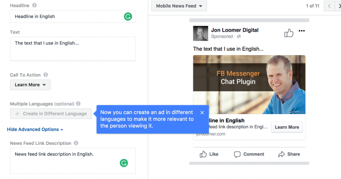 Facebook Ads Dynamic Language Optimization