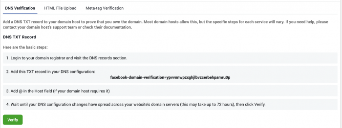 Facebook Domain Verification