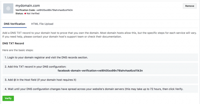 Facebook Domain Verification