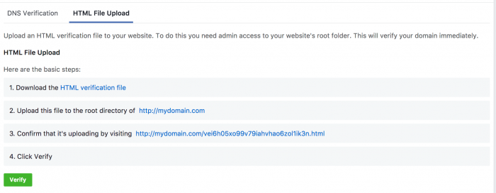 Facebook Domain Verification