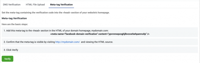 Facebook Domain Verification