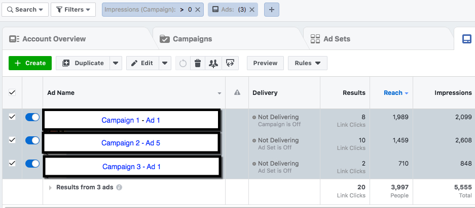 Facebook Paid Reach Calculation - Multi-Ad Selection Example