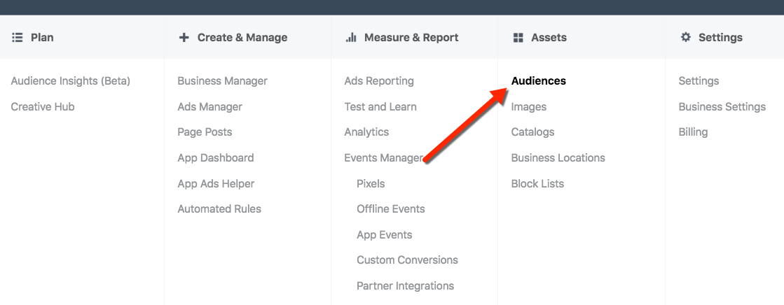 Facebook Ads Manager - Audiences Tool
