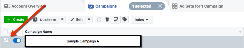 Select Facebook Campaign - Example