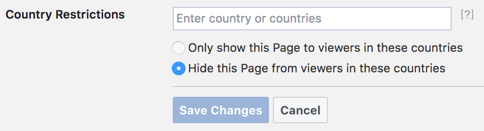 Facebook Audience Restrictions Country Selection