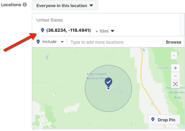 Facebook Location Targeting - Drop Pin with GPS