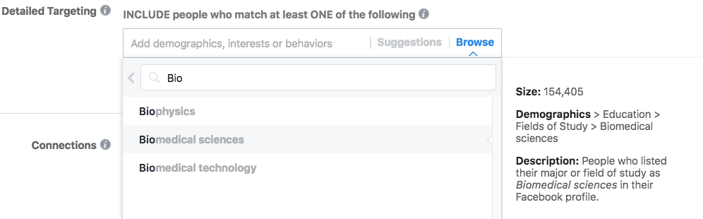 Facebook Field of Study Interest Segment - Bio