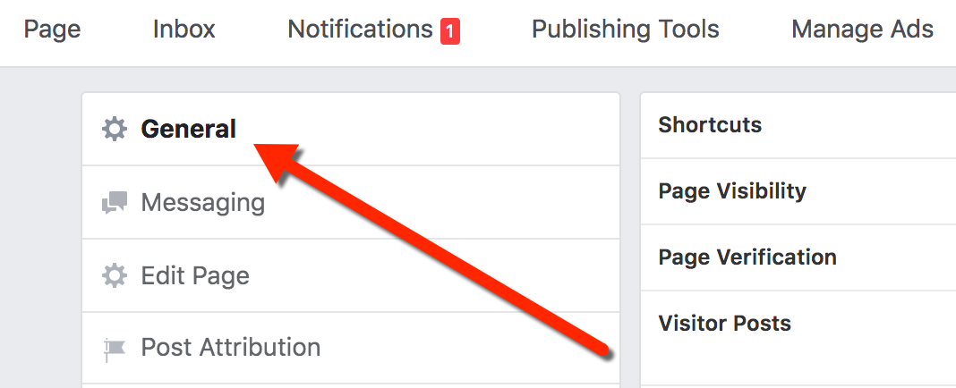 Facebook Business General Settings Tab