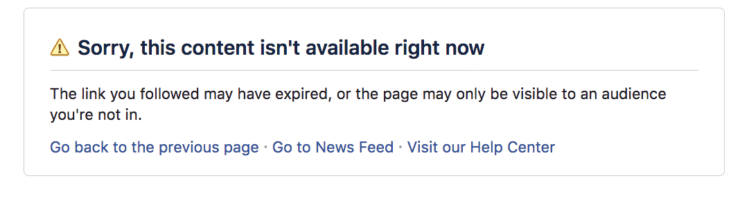 Facebook Page Unavailable Notice