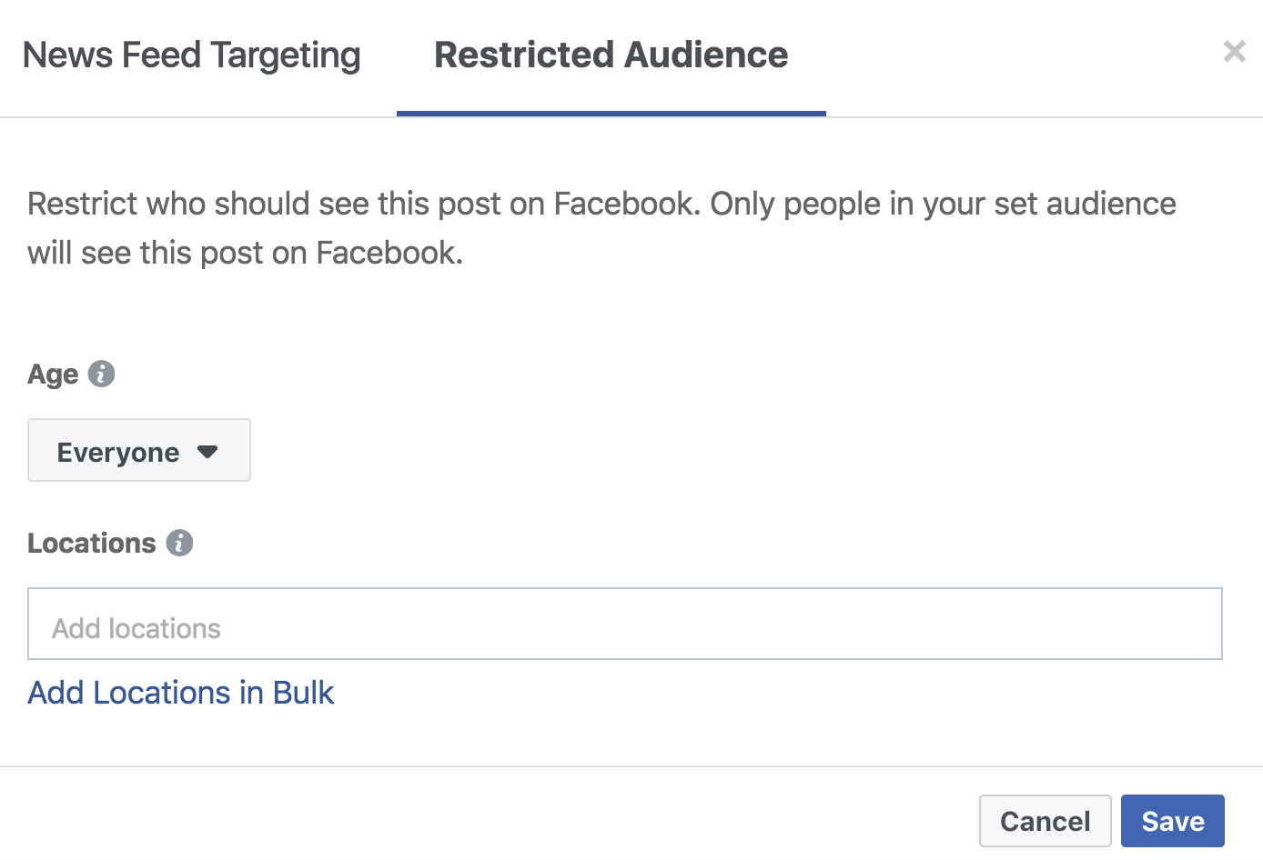 Form for Selecting Restricted Audience in Facebook