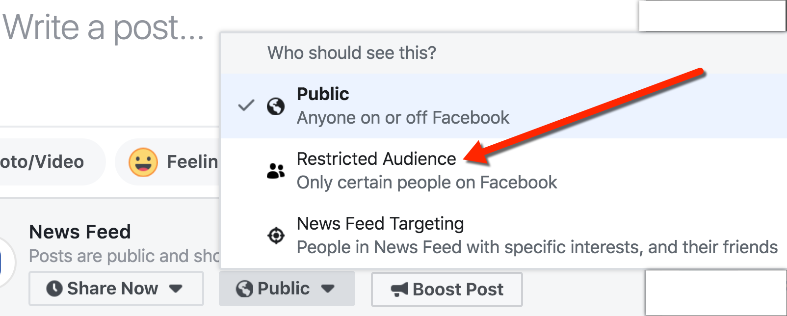 Selector for Post-Level Restricted Audience on Facebook