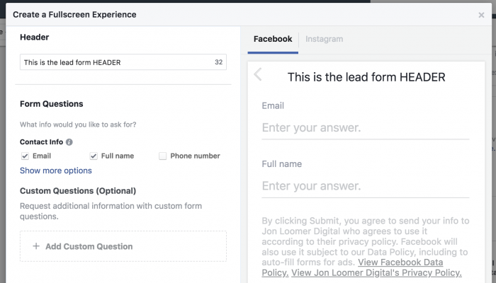 Facebook Canvas Contact Form