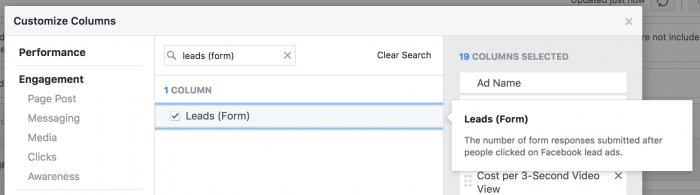 Facebook Ads Manager Customize Columns