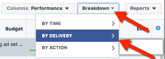 Ads Manager - Breakdown by Delivery