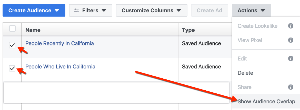 Facebook Audiences - Show Audience Overlap Example