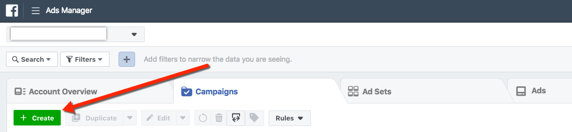 Facebook Ads Manager - Click Create Button for Campaign