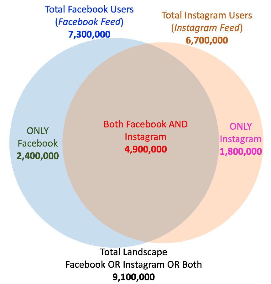 Facebook and Instagram Target Audience Size Overlap with Exclusions