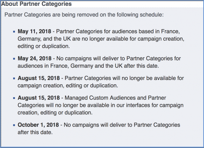 Facebook Partner Category Removal Schedule