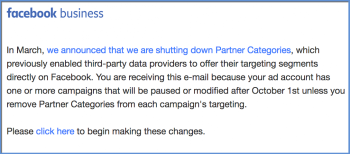 Removal of Partner Categories - Email Sent By Facebook