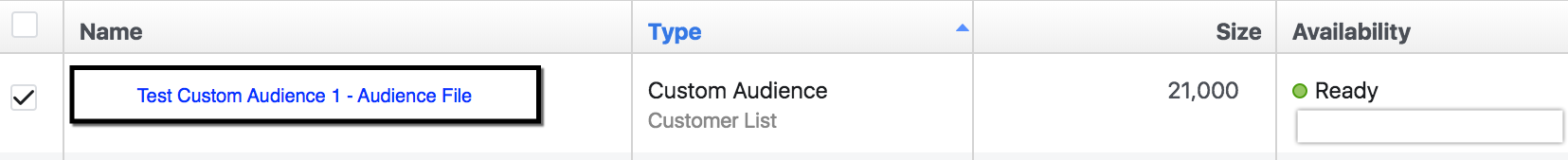 Facebook Custom Audience - Size appears in Audience list