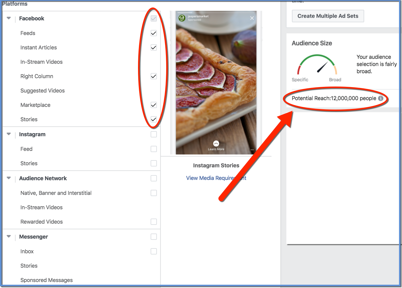 Facebook Saved Audience Size - Facebook Placements Only